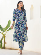 Janasya Dark Cotton Floral Straight Kurta Set | Grocsy