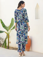 Janasya Dark Cotton Floral Straight Kurta Set | Grocsy
