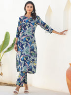 Janasya Dark Cotton Floral Straight Kurta Set | Grocsy