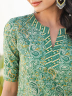 Janasya Light Cotton Paisley Straight Kurta Set | Grocsy