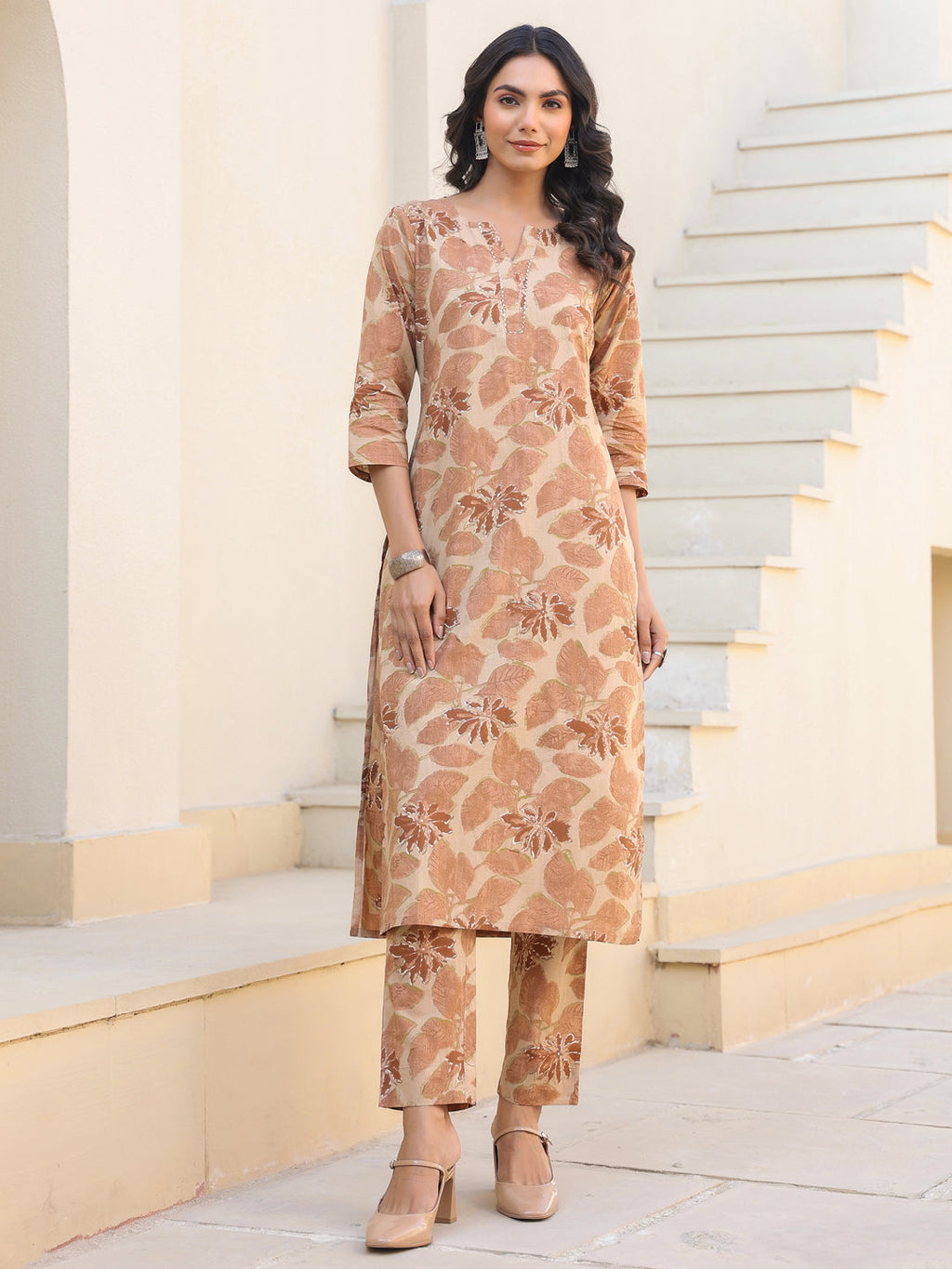 Janasya Light Cotton Floral Straight Kurta Set | Grocsy