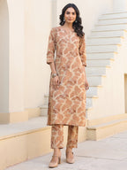 Janasya Light Cotton Floral Straight Kurta Set | Grocsy