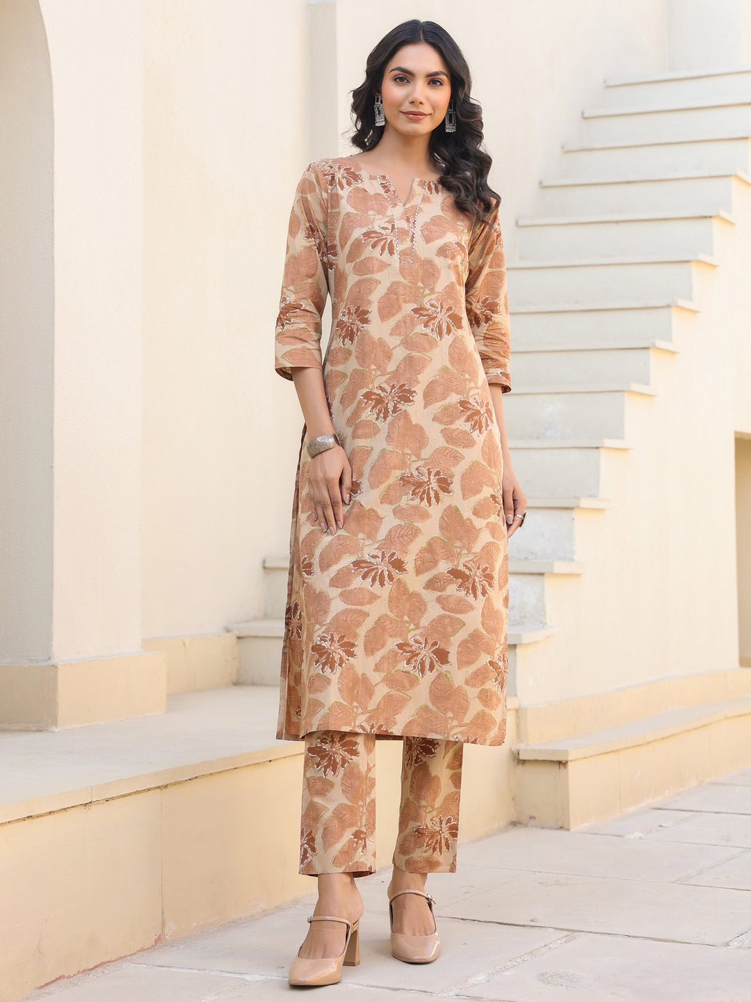Janasya Light Cotton Floral Straight Kurta Set | Grocsy