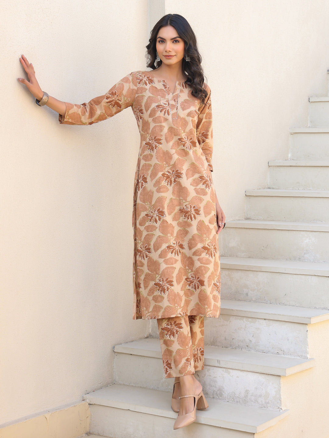 Janasya Light Cotton Floral Straight Kurta Set | Grocsy
