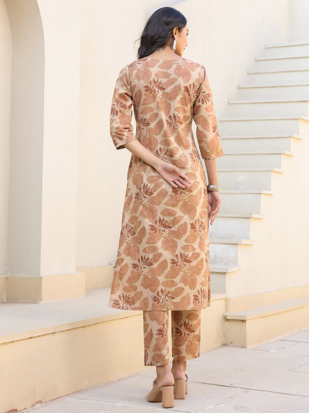 Janasya Light Cotton Floral Straight Kurta Set | Grocsy