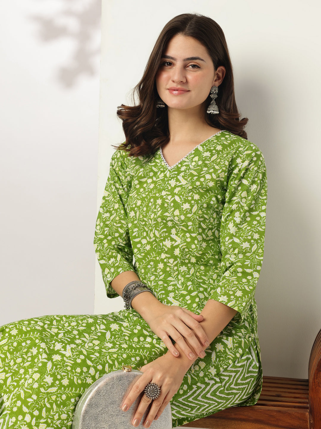 Janasya Bright Cotton Floral Straight Kurta Set | Grocsy