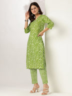 Janasya Bright Cotton Floral Straight Kurta Set | Grocsy