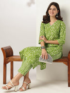 Janasya Bright Cotton Floral Straight Kurta Set | Grocsy