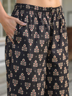Janasya Dark Cotton Floral Straight Kurta Set | Grocsy