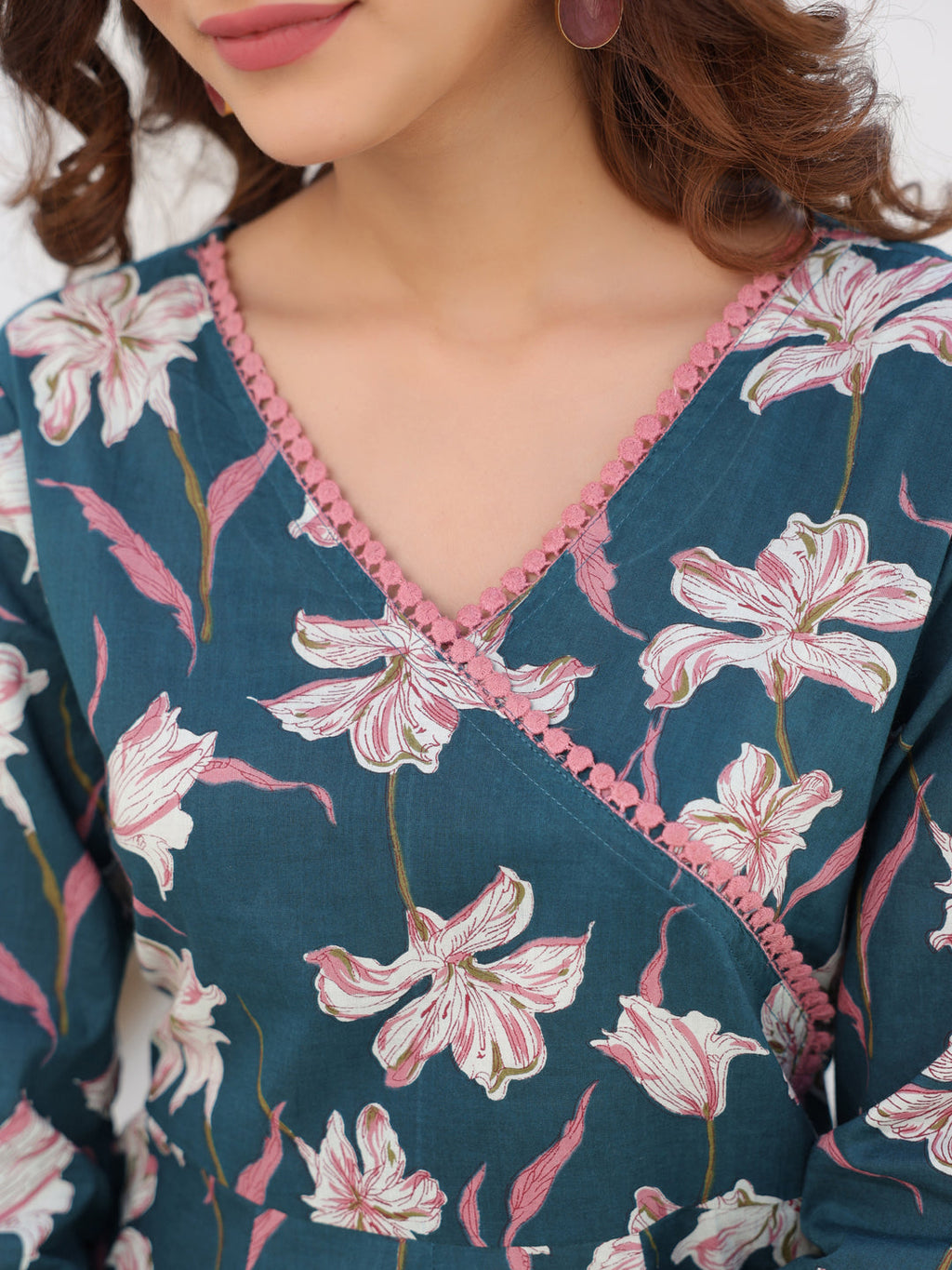 Janasya Dark Cotton Floral A-Line Kurta Set | Grocsy