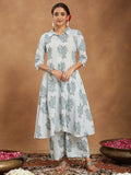 Janasya Light Cotton Floral A-Line Kurta Set | Grocsy