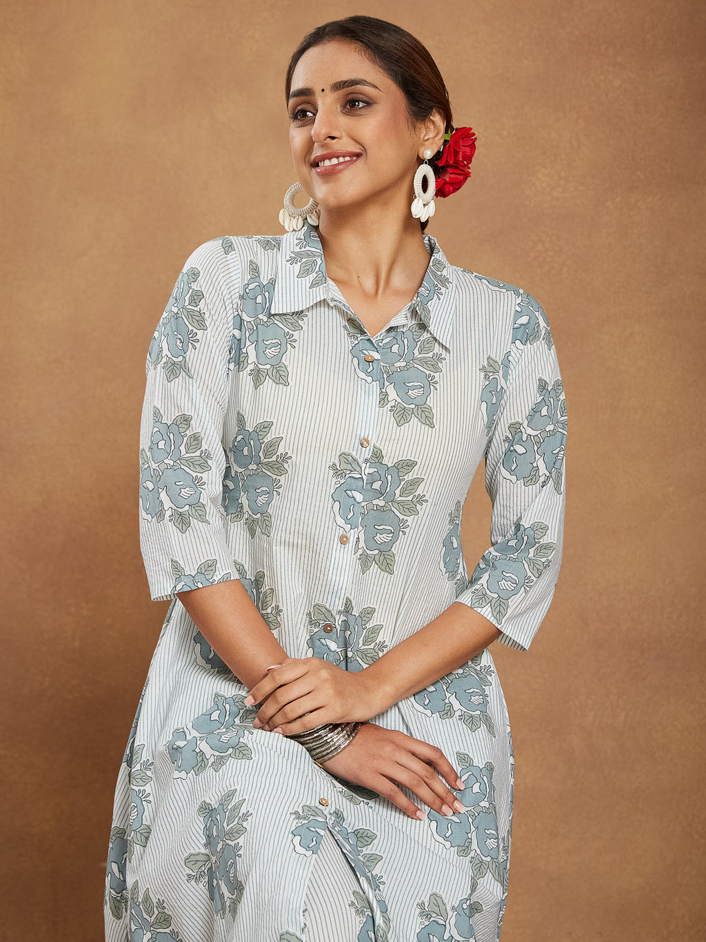 Janasya Light Cotton Floral A-Line Kurta Set | Grocsy