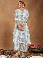 Janasya Light Cotton Floral A-Line Kurta Set | Grocsy