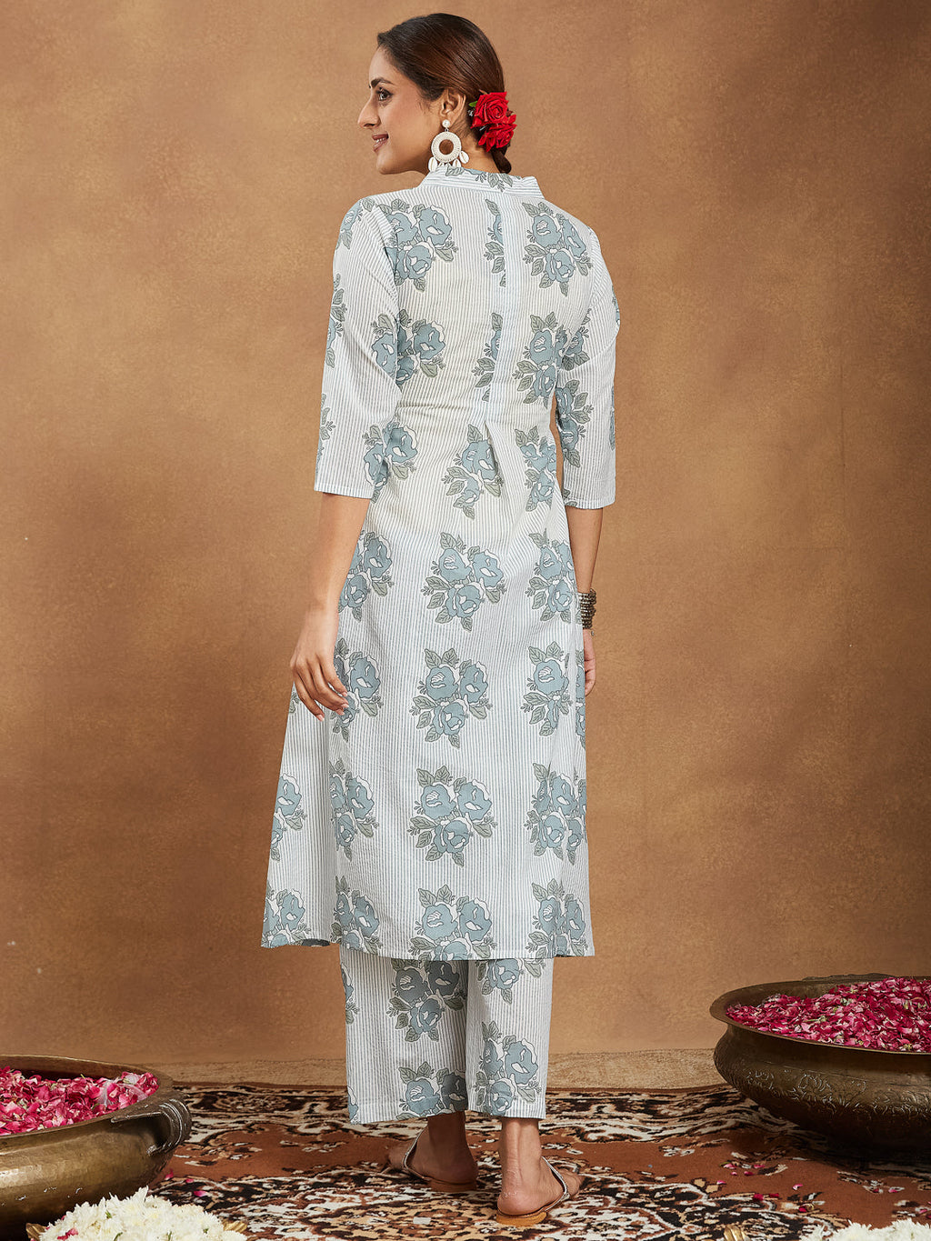 Janasya Light Cotton Floral A-Line Kurta Set | Grocsy