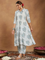 Janasya Light Cotton Floral A-Line Kurta Set | Grocsy