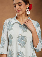 Janasya Light Cotton Floral A-Line Kurta Set | Grocsy