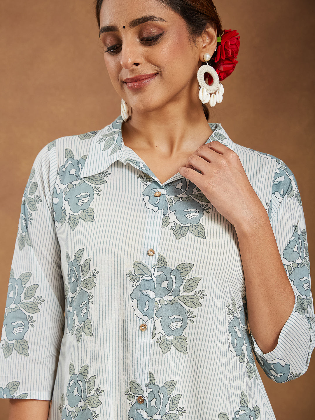 Janasya Light Cotton Floral A-Line Kurta Set | Grocsy