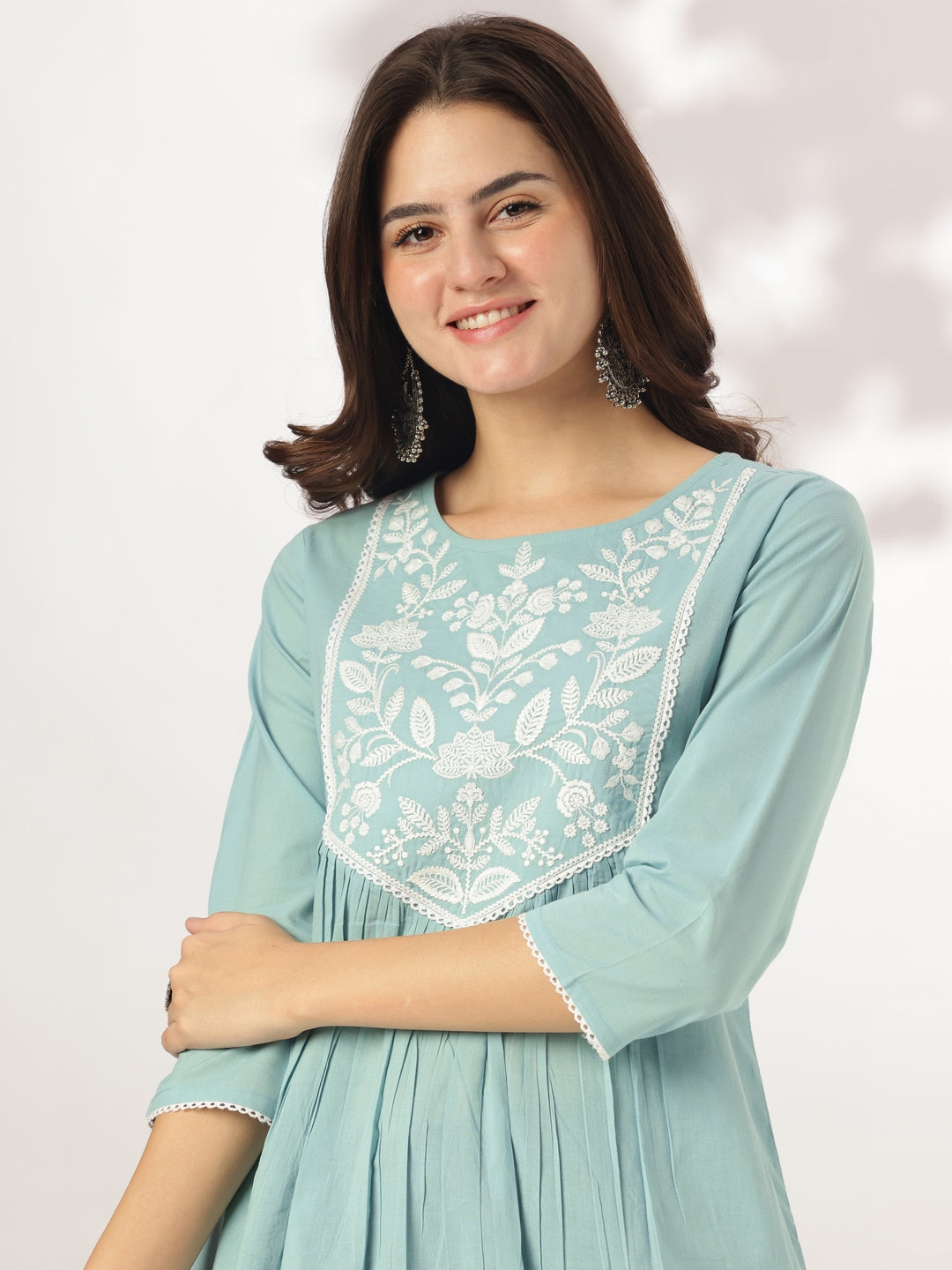 Janasya Light Cotton Yoke Embroidery A-Line Kurta | Grocsy