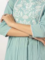 Janasya Light Cotton Yoke Embroidery A-Line Kurta | Grocsy