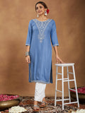 Janasya Light Rayon Blend Embroidered Straight Kurta | Grocsy