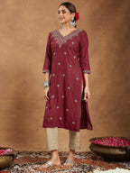Janasya Dark Rayon Embroidered Straight Kurta | Grocsy
