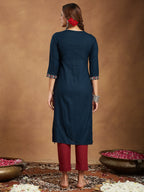 Janasya Dark Rayon Embroidered Straight Kurta | Grocsy