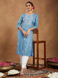 Janasya Light Rayon Embroidered Straight Kurta | Grocsy