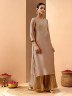 Janasya Brown Straight Silk Blend Kurta | Grocsy