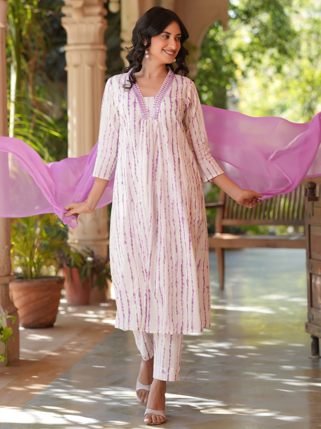 Janasya Light Cotton Tie & dye A-Line Kurta Set | Grocsy
