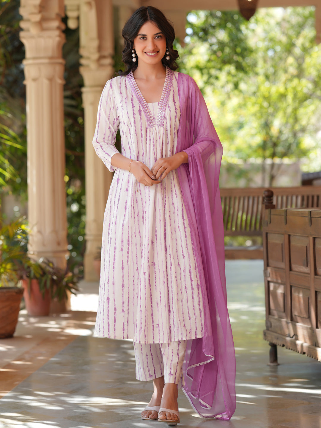 Janasya Light Cotton Tie & dye A-Line Kurta Set | Grocsy