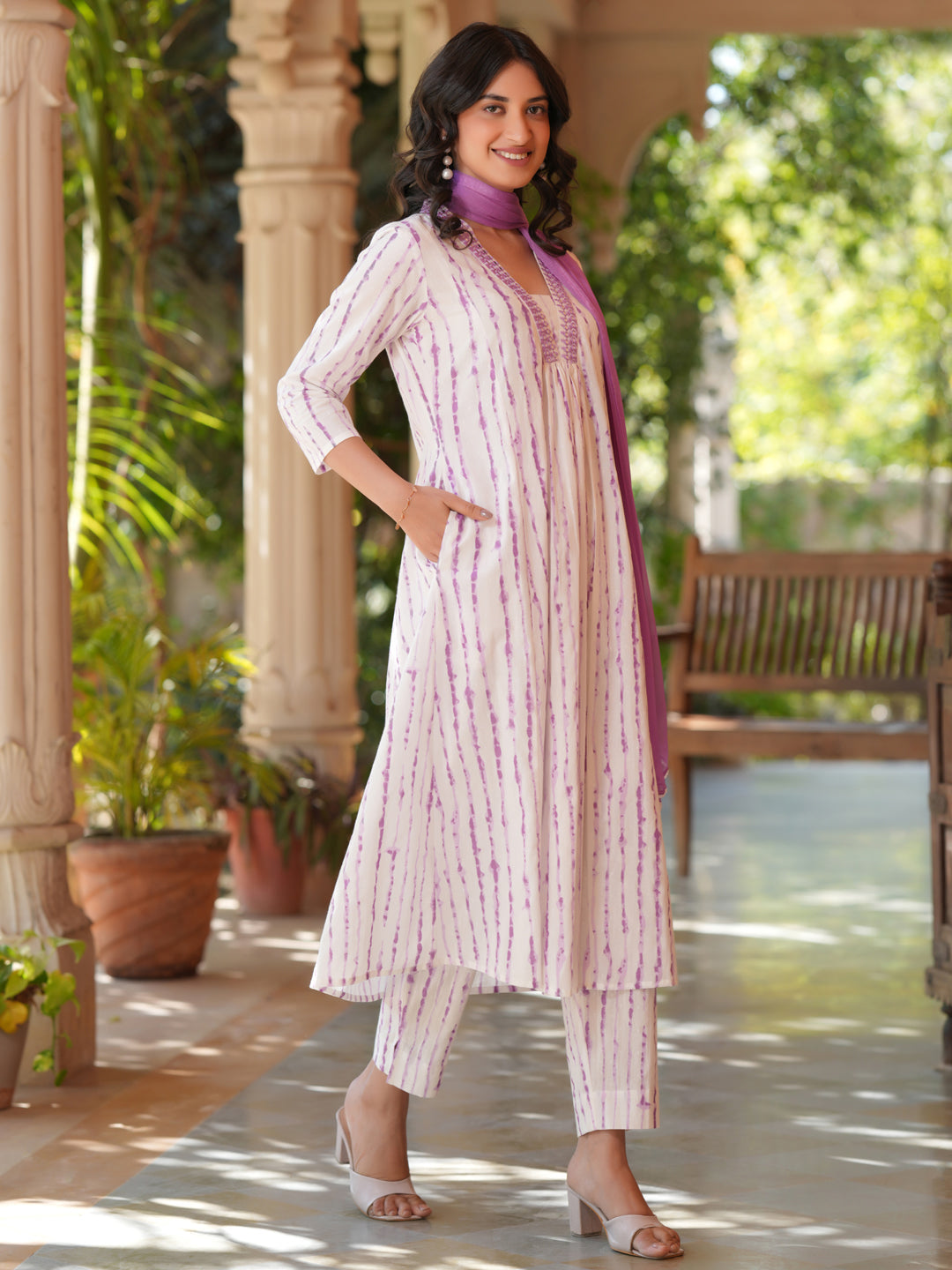 Janasya Light Cotton Tie & dye A-Line Kurta Set | Grocsy