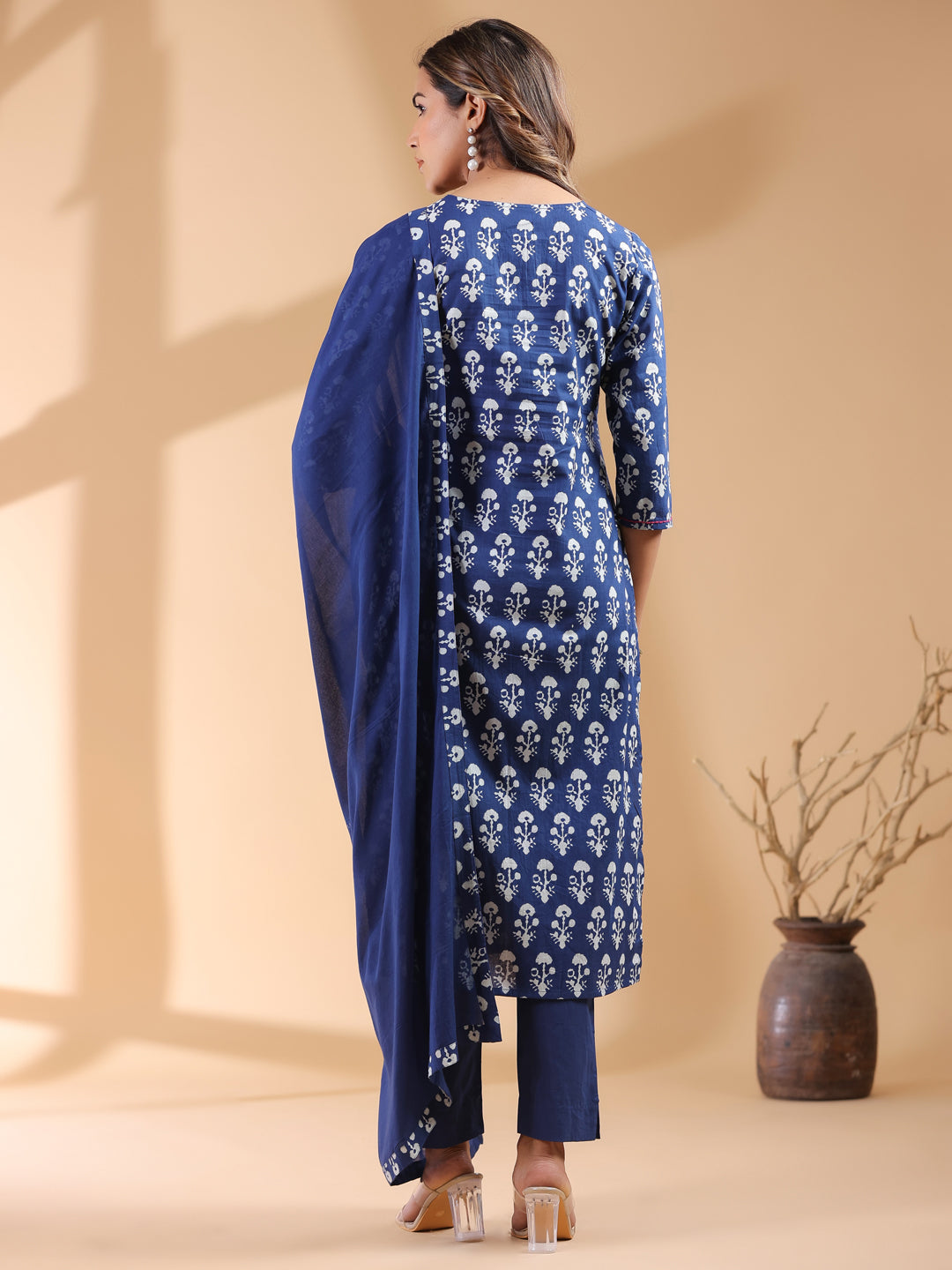 Janasya Dark Cotton Ethnic Motifs Straight Kurta Set | Grocsy