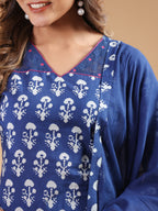 Janasya Dark Cotton Ethnic Motifs Straight Kurta Set | Grocsy