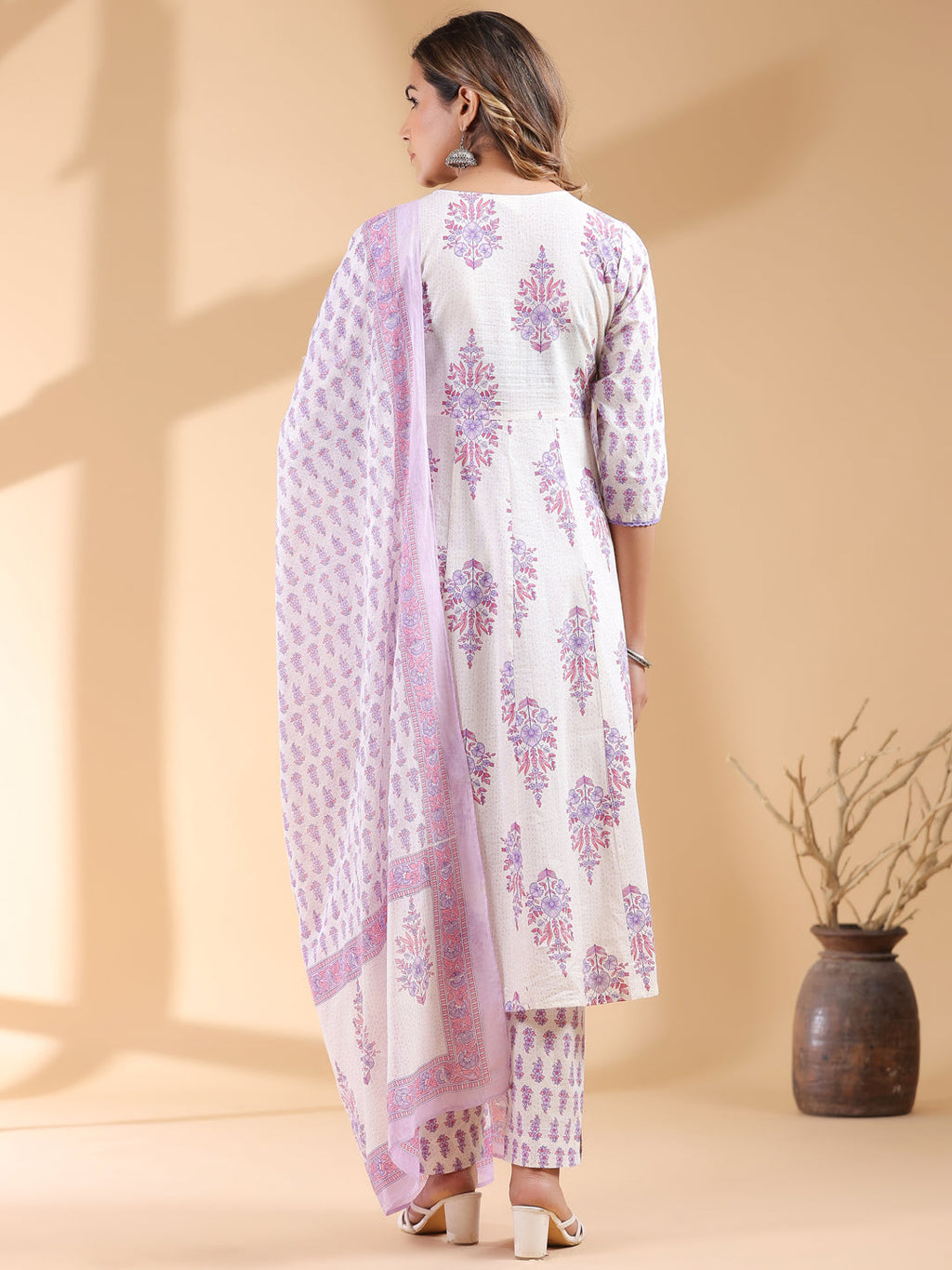Janasya Light Cotton Floral Angrakha Kurta Set | Grocsy