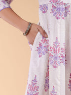 Janasya Light Cotton Floral Angrakha Kurta Set | Grocsy
