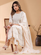 Janasya Light Cotton Ethnic Motifs Anarkali Kurta Set | Grocsy