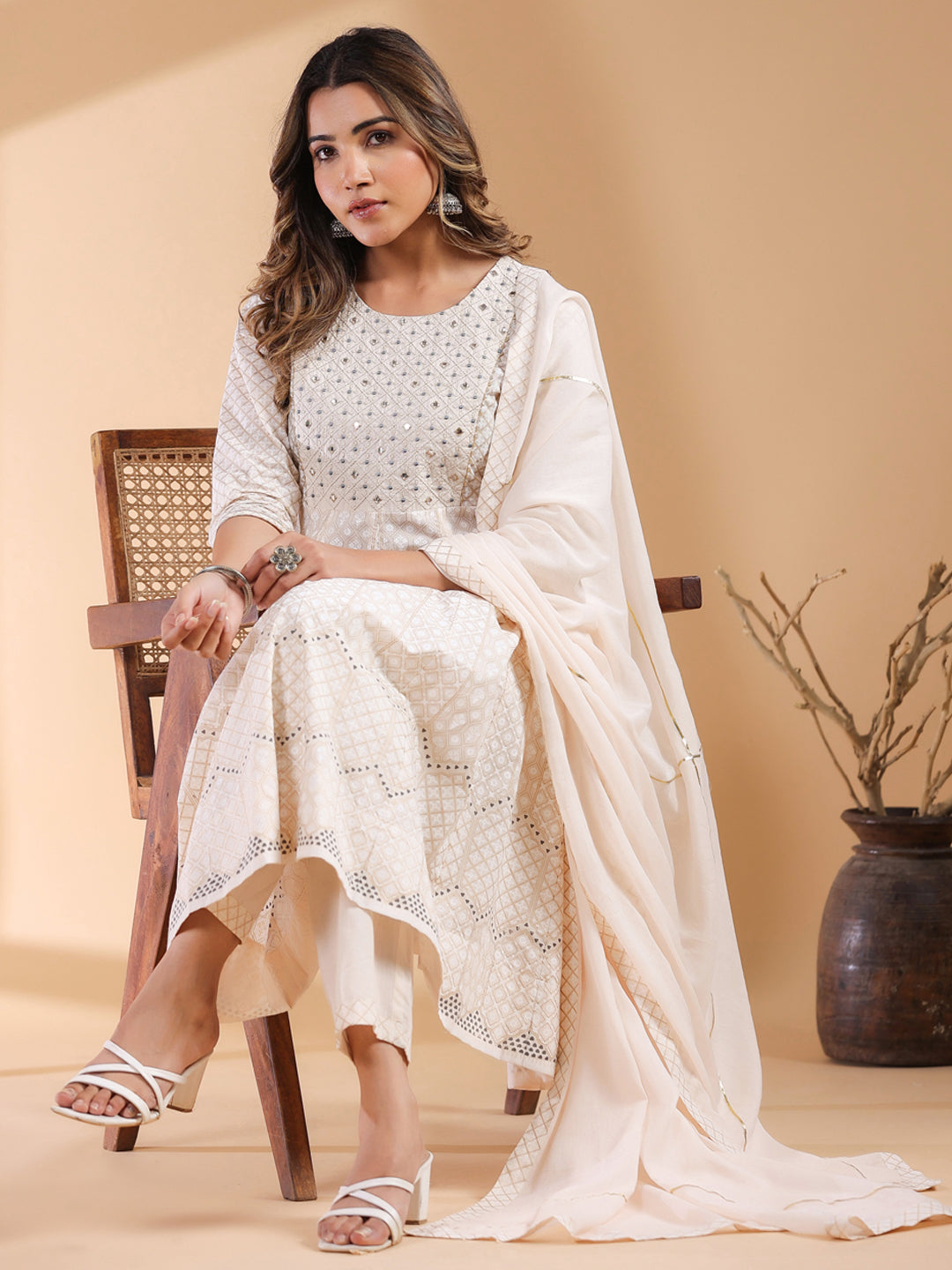 Janasya Light Cotton Ethnic Motifs Anarkali Kurta Set | Grocsy
