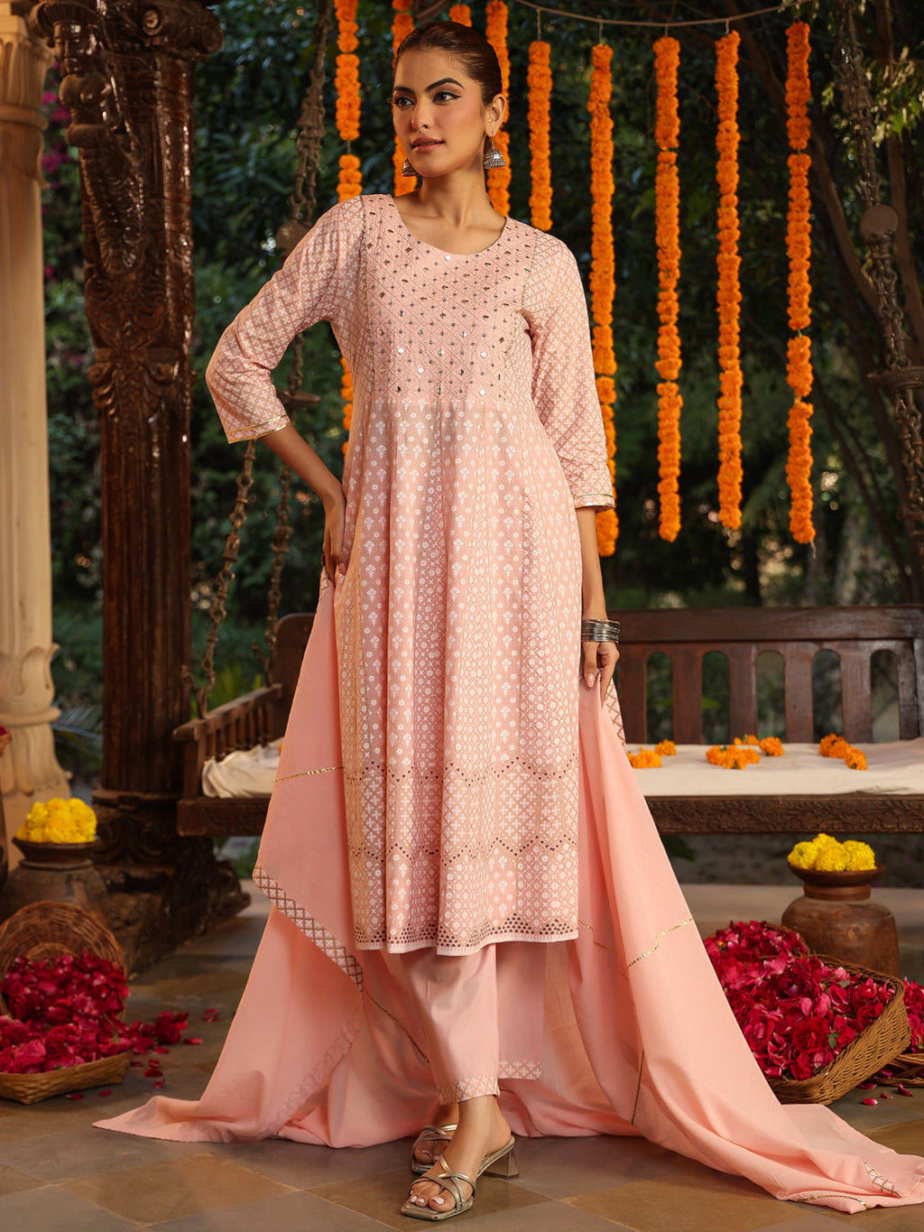 Janasya Light Cotton Ethnic Motifs Anarkali Kurta Set | Grocsy