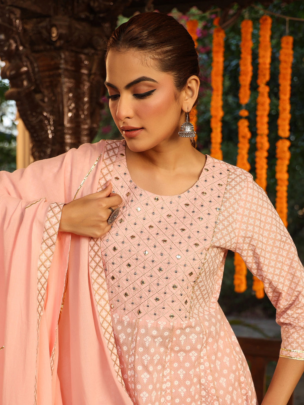 Janasya Light Cotton Ethnic Motifs Anarkali Kurta Set | Grocsy