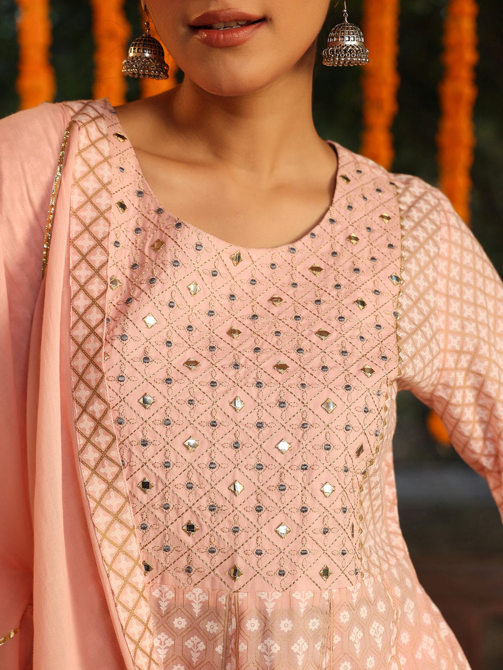 Janasya Light Cotton Ethnic Motifs Anarkali Kurta Set | Grocsy