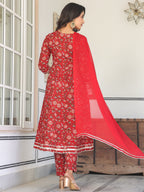 Janasya Bright Cotton Yoke Embroidery A-Line Kurta Set | Grocsy