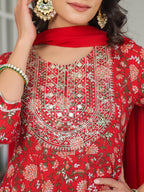 Janasya Bright Cotton Yoke Embroidery A-Line Kurta Set | Grocsy