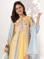 Janasya Light Georgette Embroidered A-Line Kurta Set | Grocsy