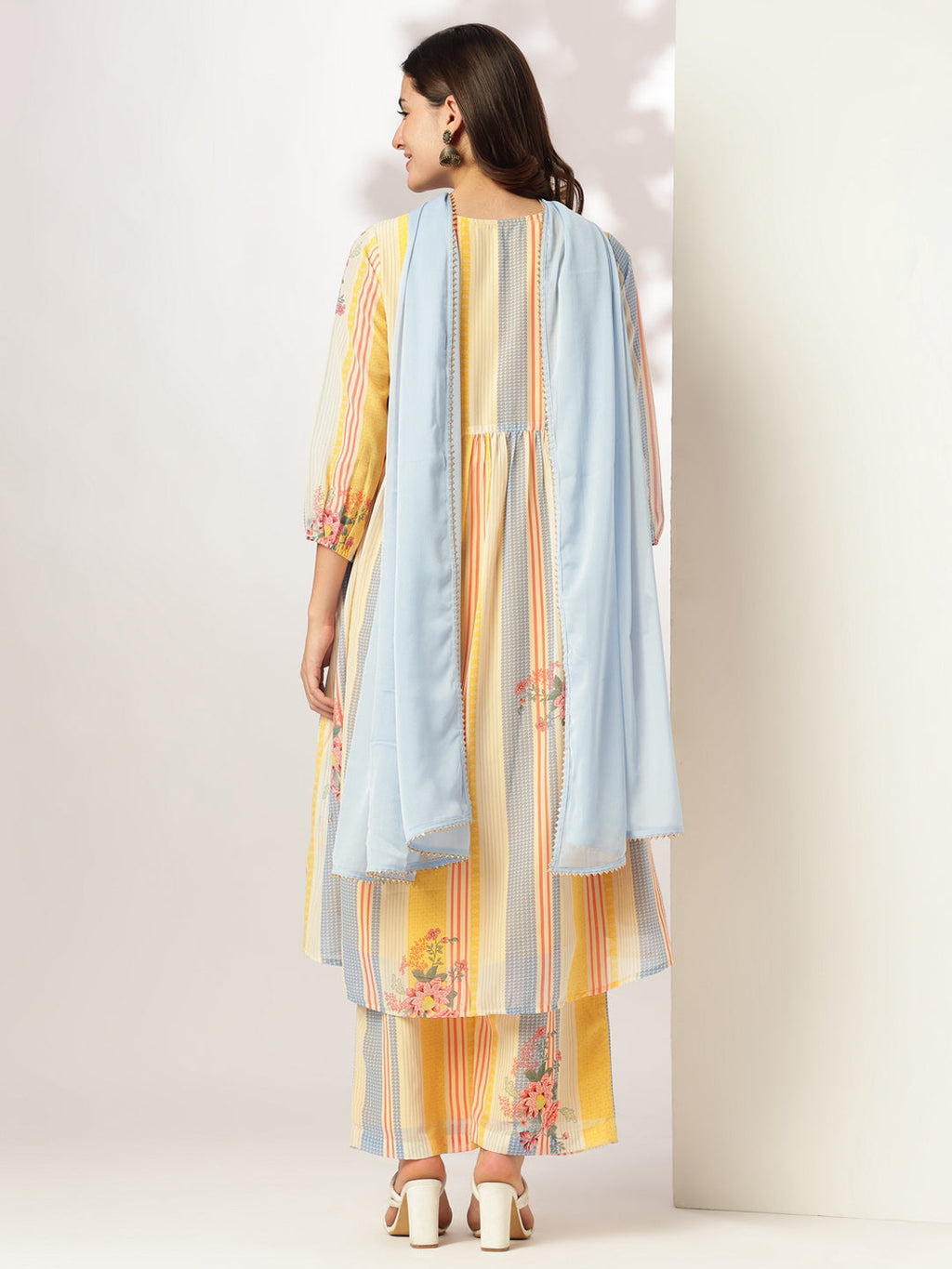 Janasya Light Georgette Embroidered A-Line Kurta Set | Grocsy