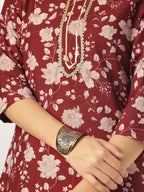 Janasya Dark Rayon Blend Floral Straight Kurta Set | Grocsy