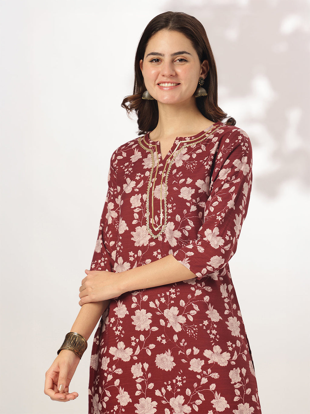 Janasya Dark Rayon Blend Floral Straight Kurta Set | Grocsy