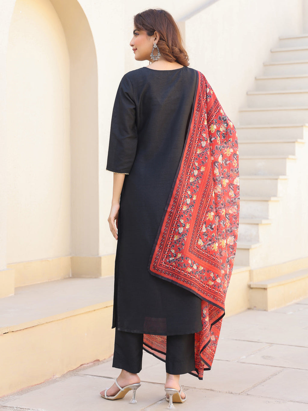 Janasya Dark Silk Blend Solid Straight Kurta Set | Grocsy