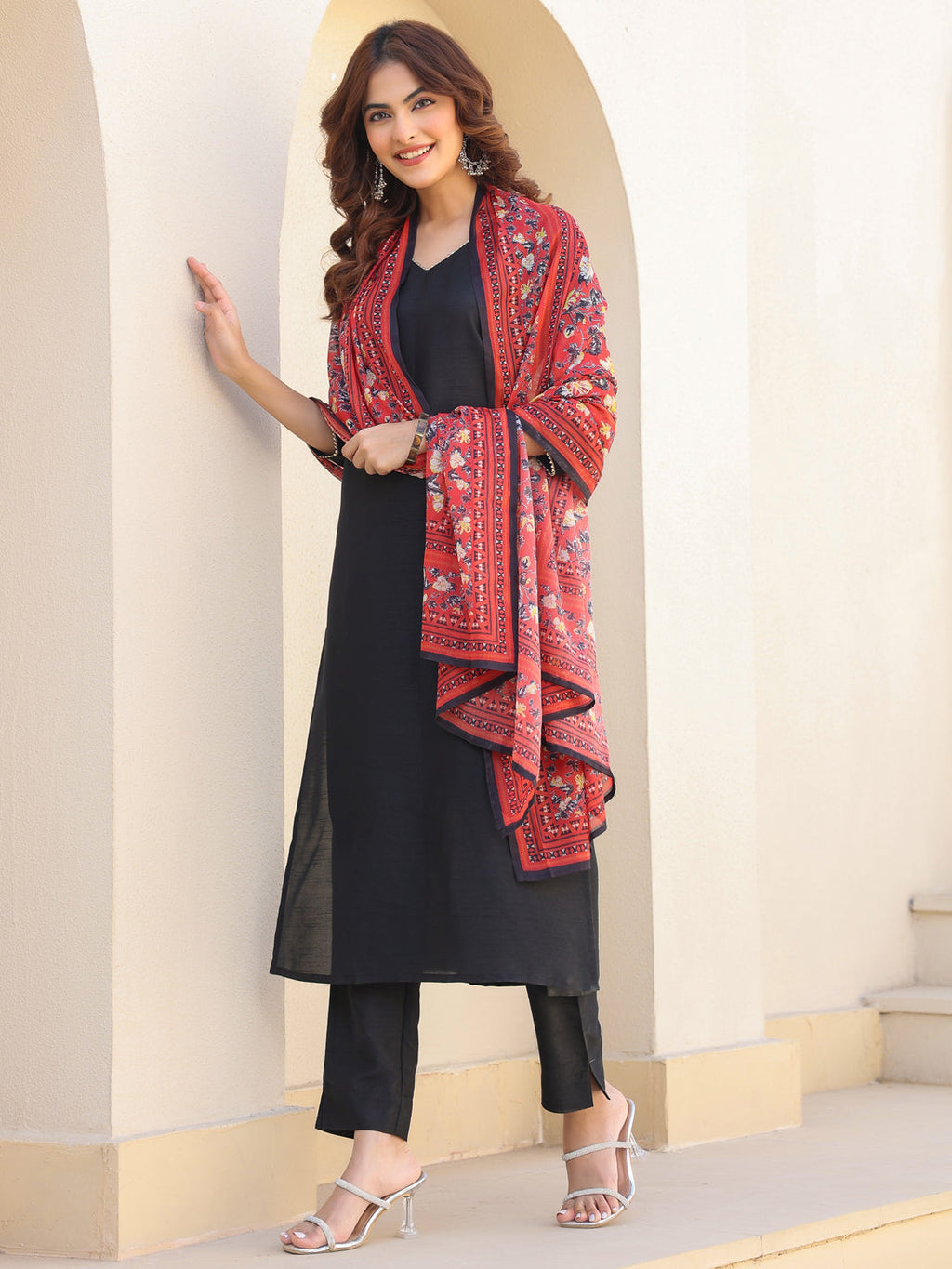 Janasya Dark Silk Blend Solid Straight Kurta Set | Grocsy