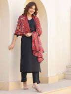 Janasya Dark Silk Blend Solid Straight Kurta Set | Grocsy