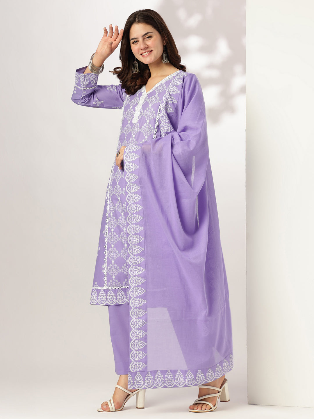 Janasya Light Cotton Ethnic Motifs A-Line Kurta Set | Grocsy